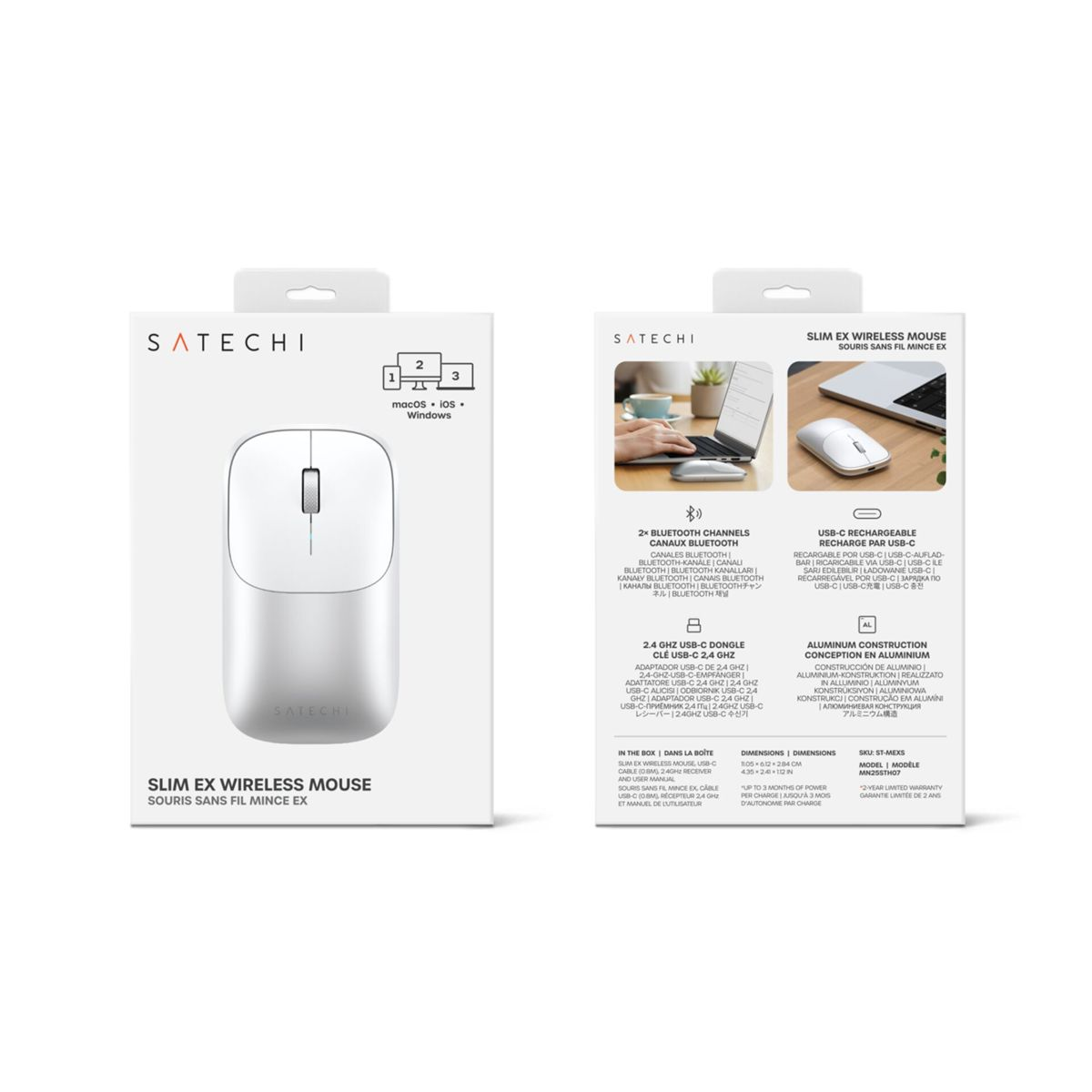 Satechi Slim EX Wireless Mouse verpakking. Toont muis en productdetails.