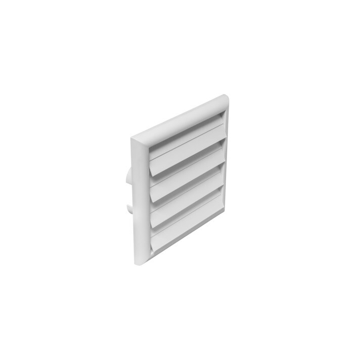 Rejilla de ventilación blanca con lamas horizontales, sobre fondo blanco.