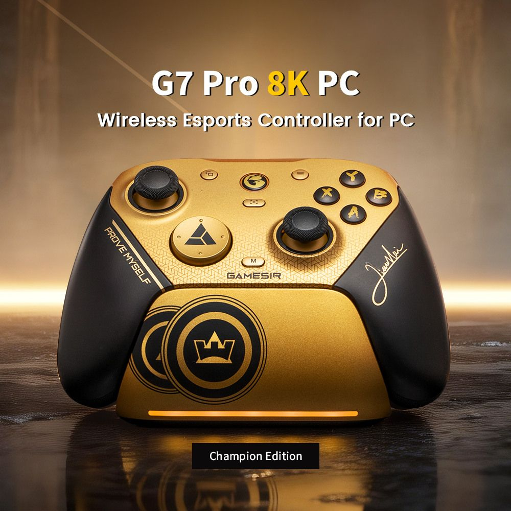 Złoty i czarny kontroler do gier z napisem "G7 Pro 8K PC".