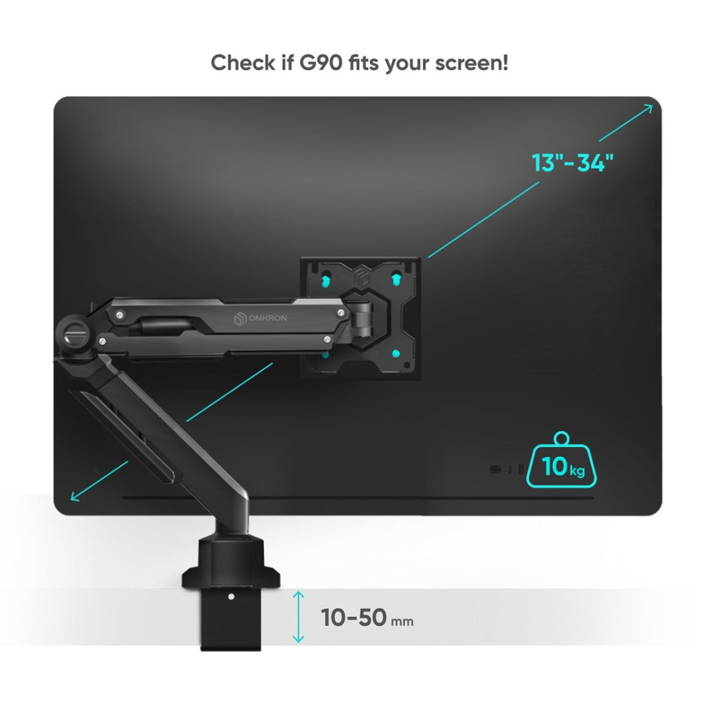 Uchwyt monitora 13-34", maks. 10kg, zakres mocowania 10-50mm.