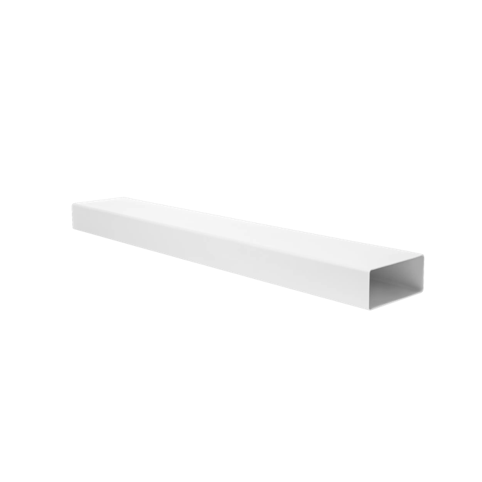 Un tubo rectangular blanco yace en diagonal sobre fondo blanco.