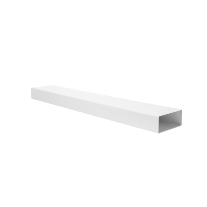 Un tubo rectangular hueco blanco sobre un fondo blanco.