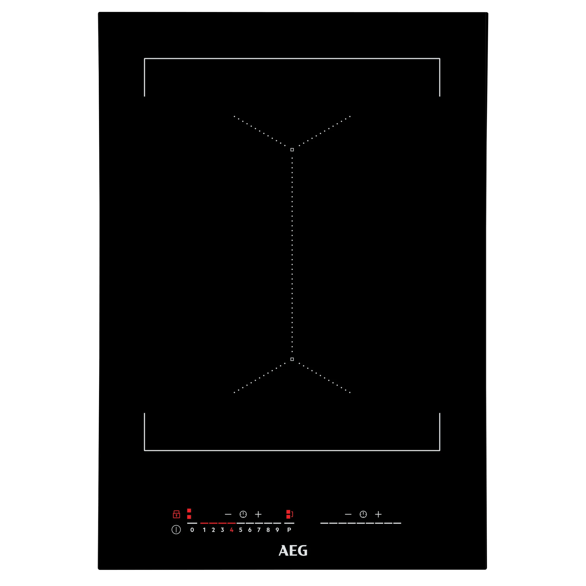 Piano cottura a induzione nero con pannello touch e numeri 0-9.