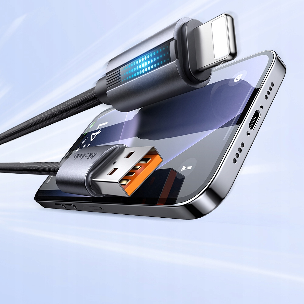 USB ve Lightning konektörlü gri şarj kablosu akıllı telefonun üzerinde duruyor.