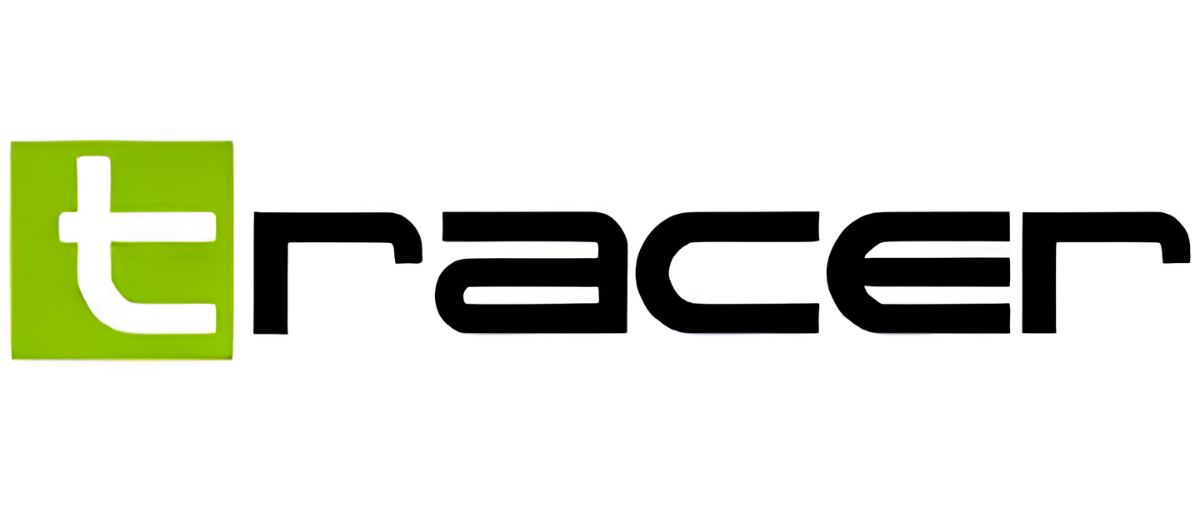Groen vierkant met een witte 't', naast zwarte tekst 'tracer'.