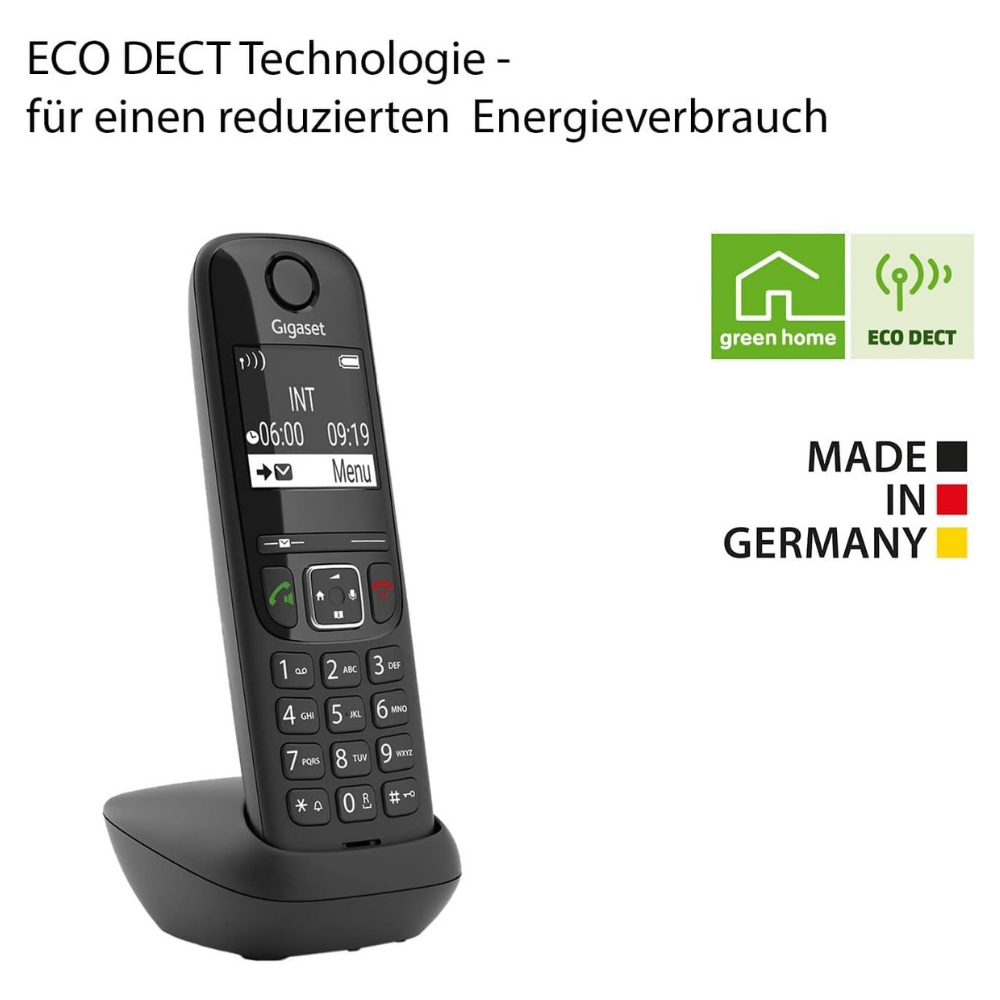 Gigaset ECO DECT Telefon mit Ladestation, Made in Germany.