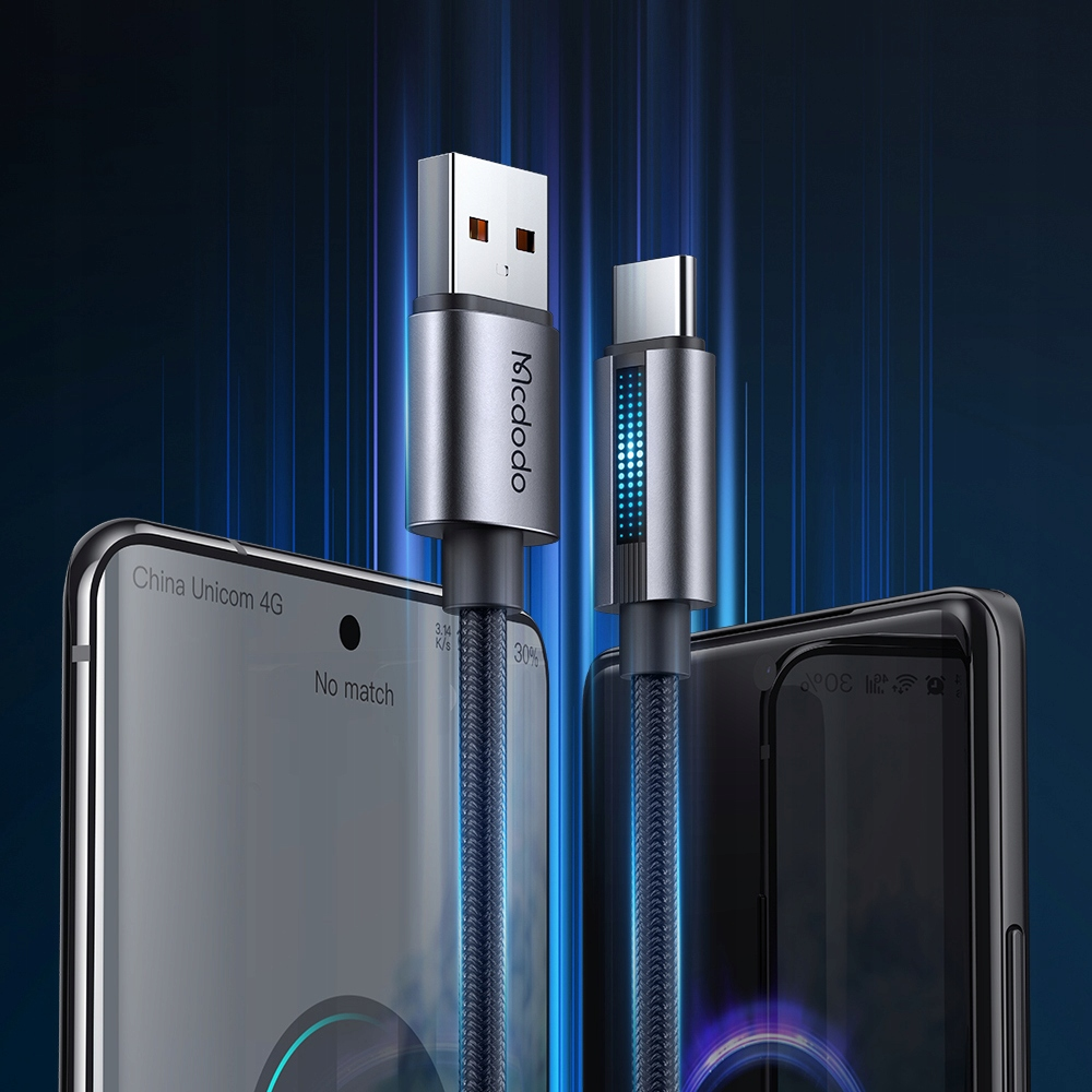Bir USB-C ve bir USB-A kablosu iki akıllı telefonu bağlıyor.