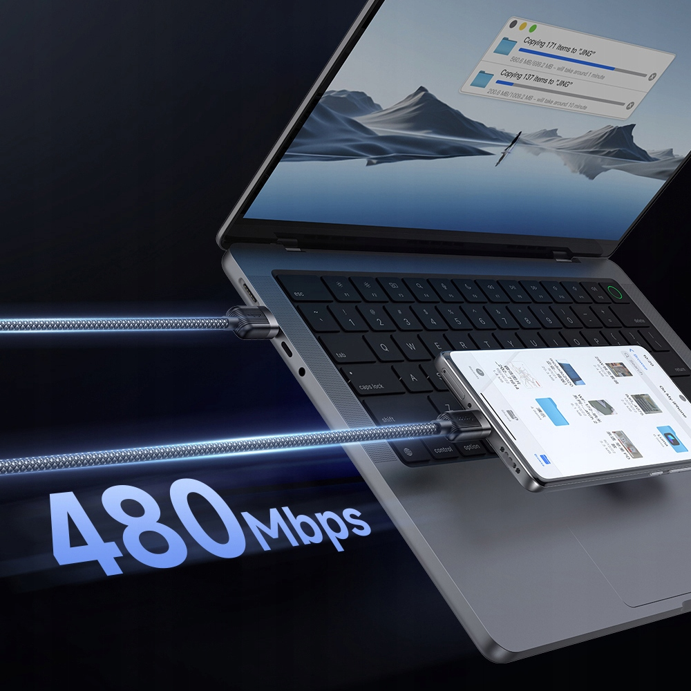 Akıllı telefona bağlı dizüstü bilgisayar, 480 Mbps veri aktarım hızı.