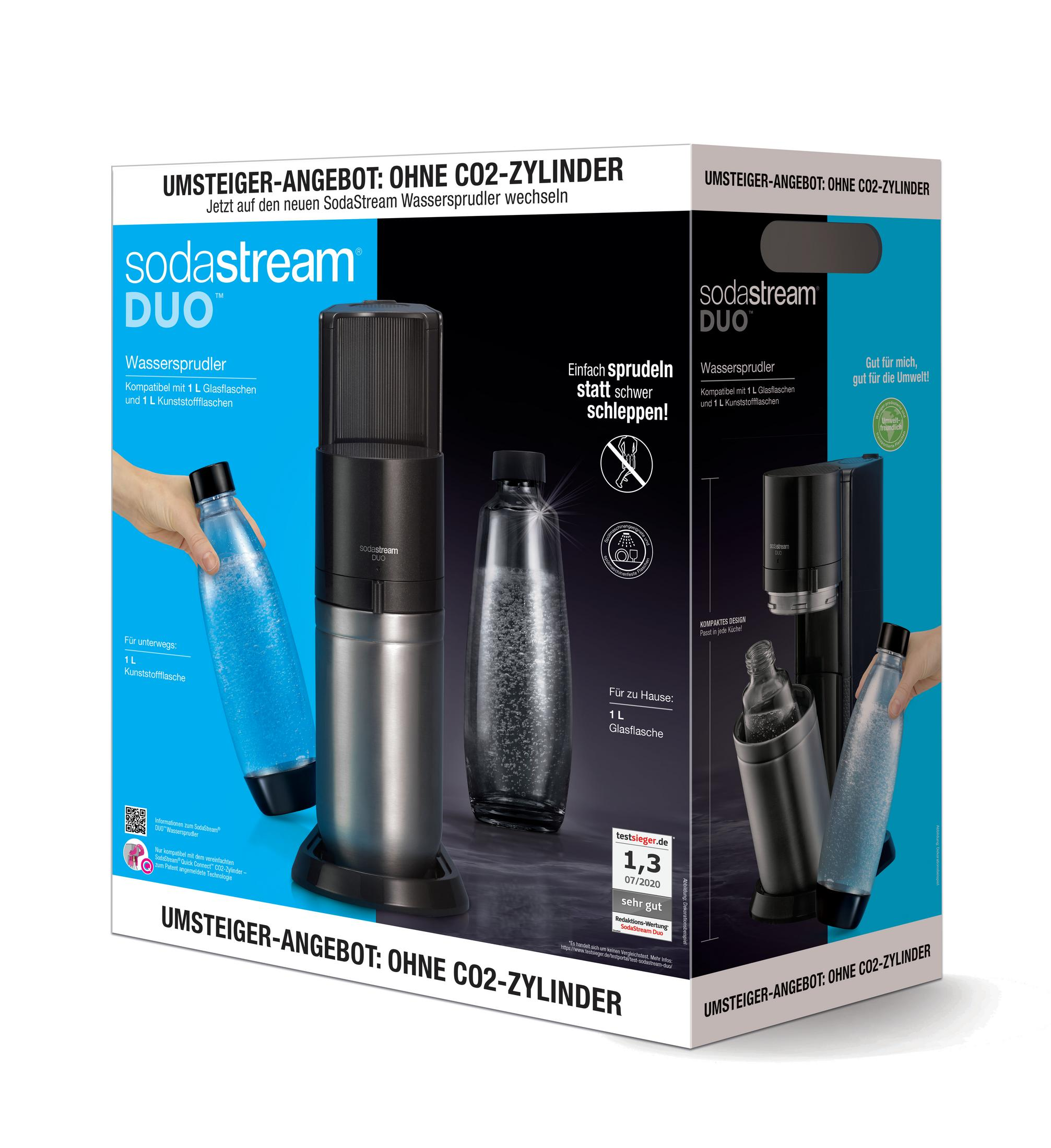SodaStream Duo Wassersprudler-Angebot ohne CO2-Zylinder, mit Flaschen.