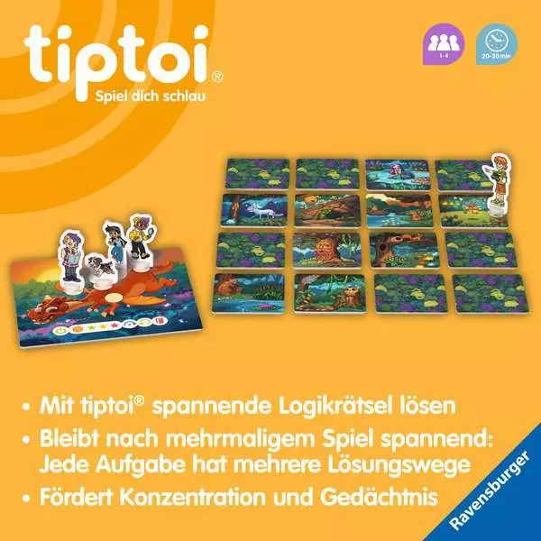 Tiptoi Spiel mit Figuren auf einem Drachen und vielen Bildkarten.