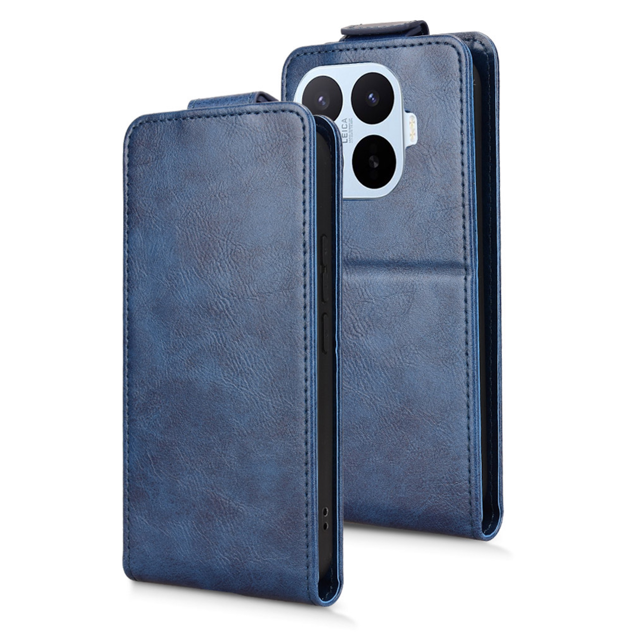 Blaue Handyhülle mit drei Kameralinsen und Leica-Schriftzug.