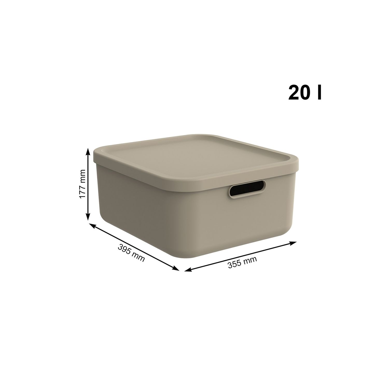 Beżowe pudełko do przechowywania z pokrywką i uchwytami, 20L, 355x395x177mm.