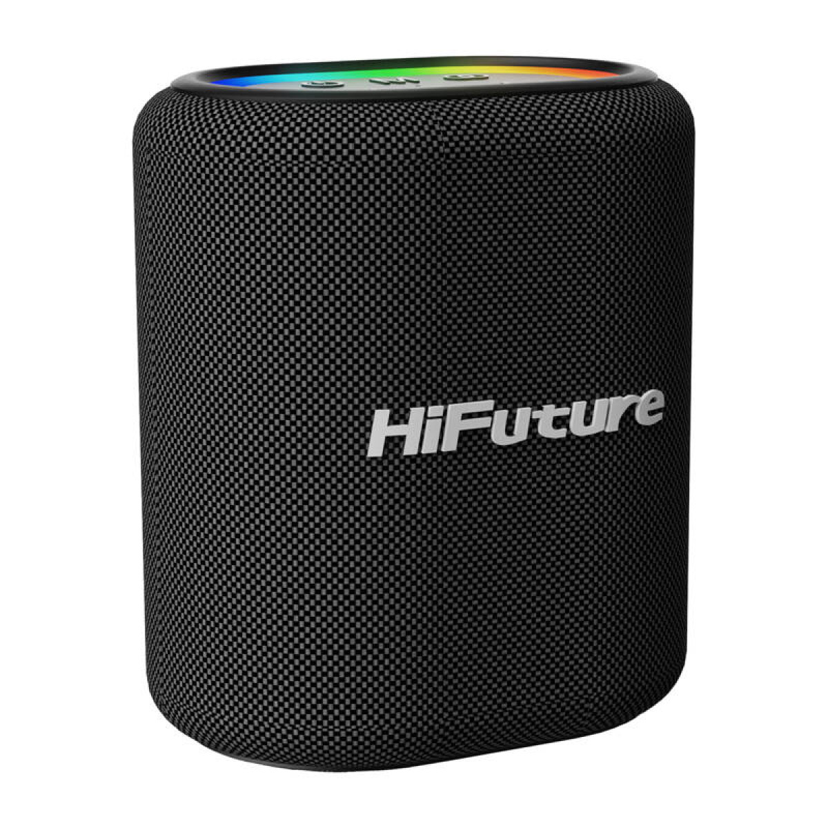 Altoparlante Bluetooth nero con logo HiFuture e anello luminoso LED colorato.
