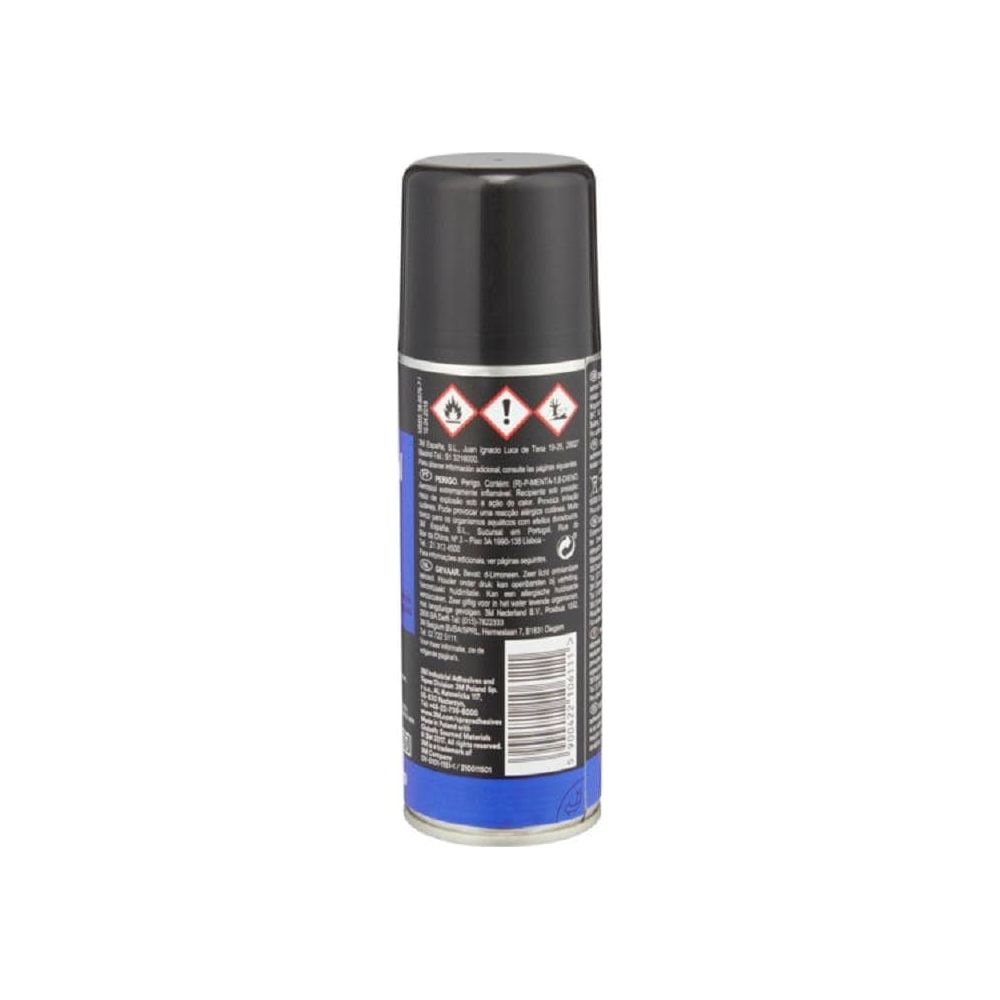 Bomboletta spray nera con simboli di avvertenza e testo.