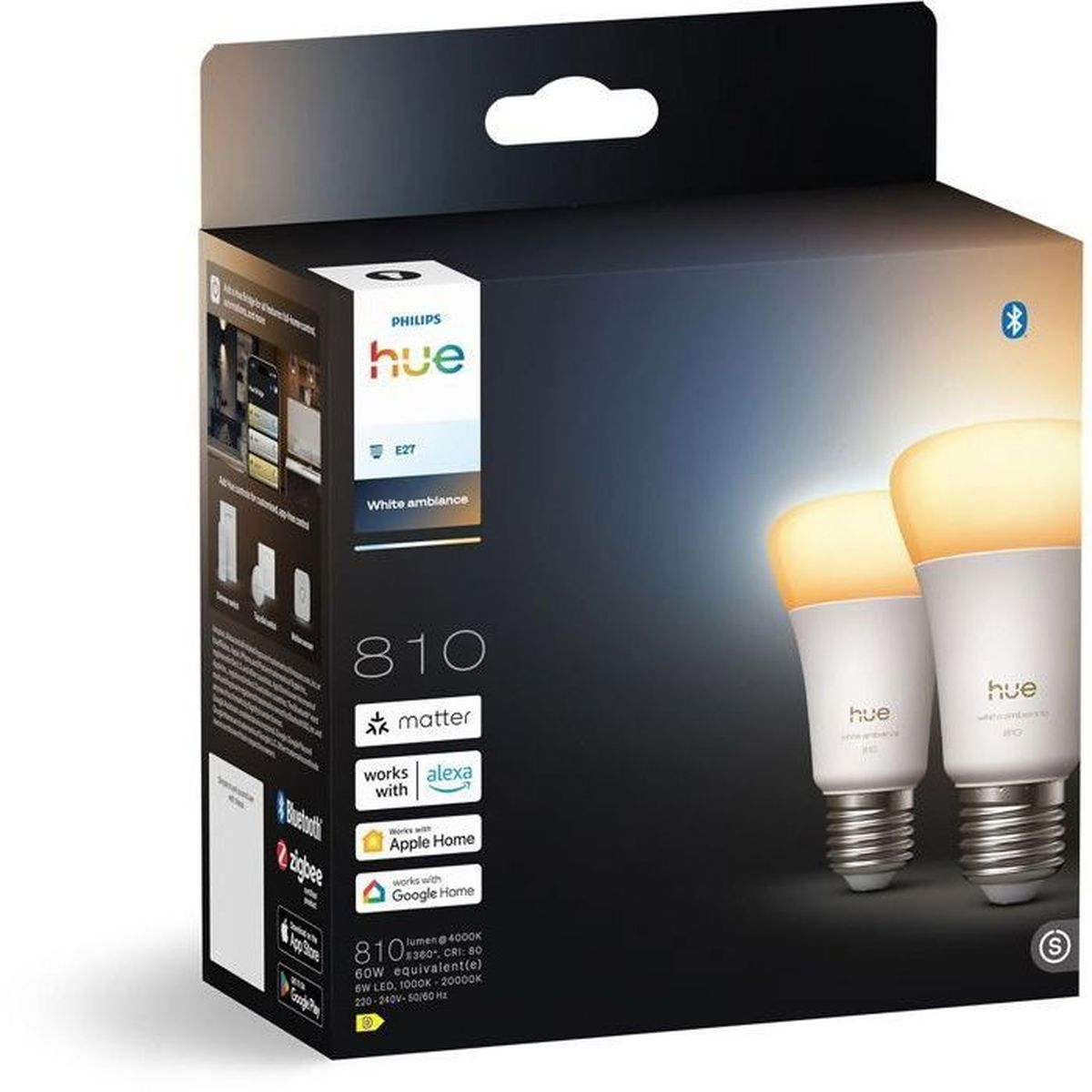 Confezione di lampadina LED Philips Hue E27, con due lampadine.