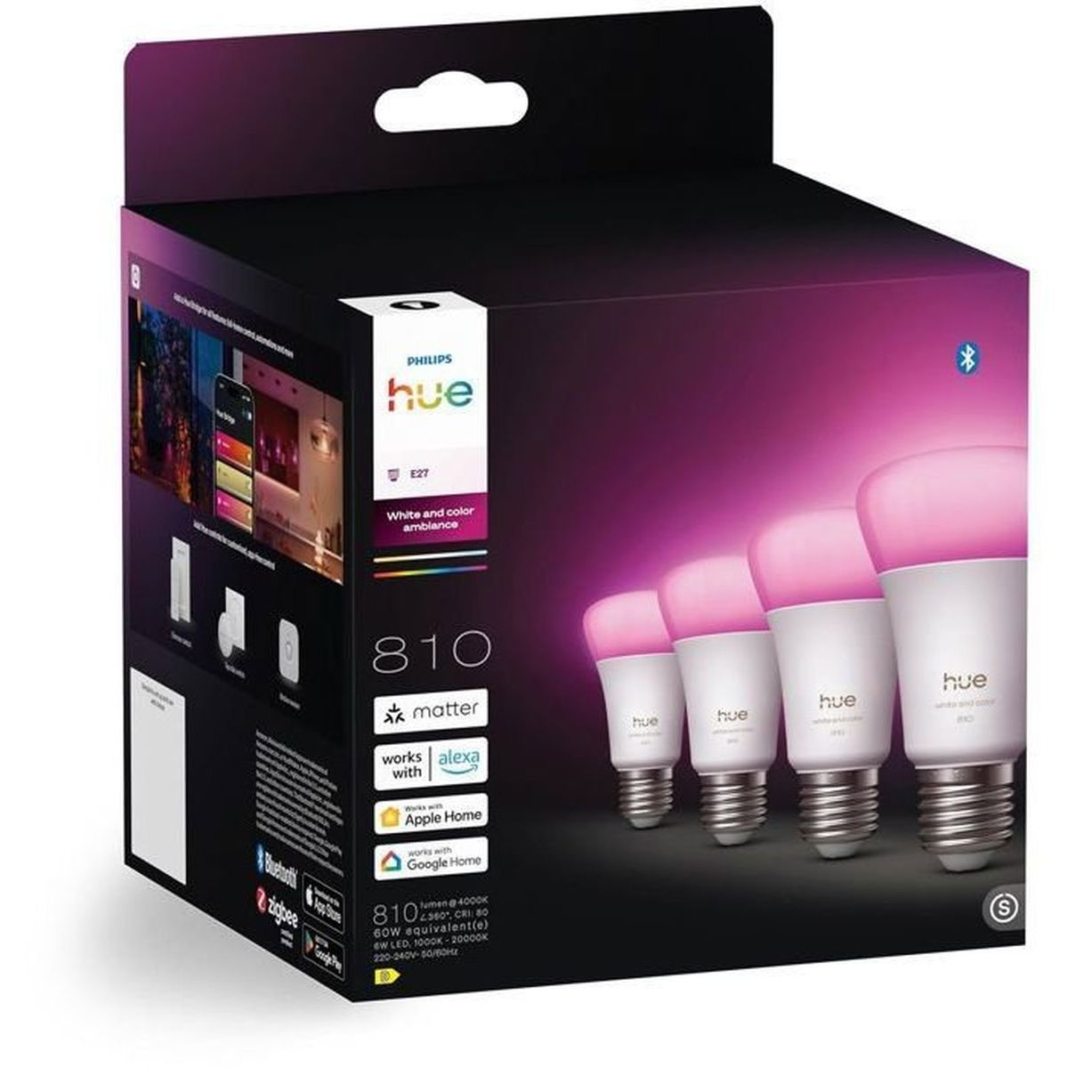 Caja de bombillas Philips Hue de ambiente blanco y color, base E27, 810 lúmenes.