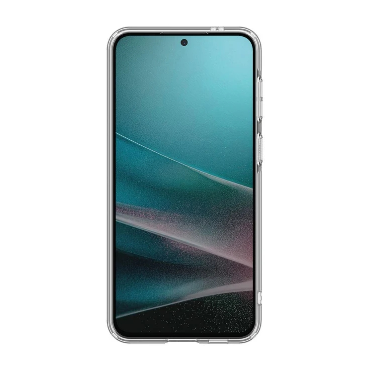 Viene mostrata una cover trasparente per telefono con uno sfondo colorato.