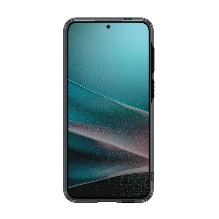 Uno smartphone scuro con uno sfondo astratto sullo schermo.