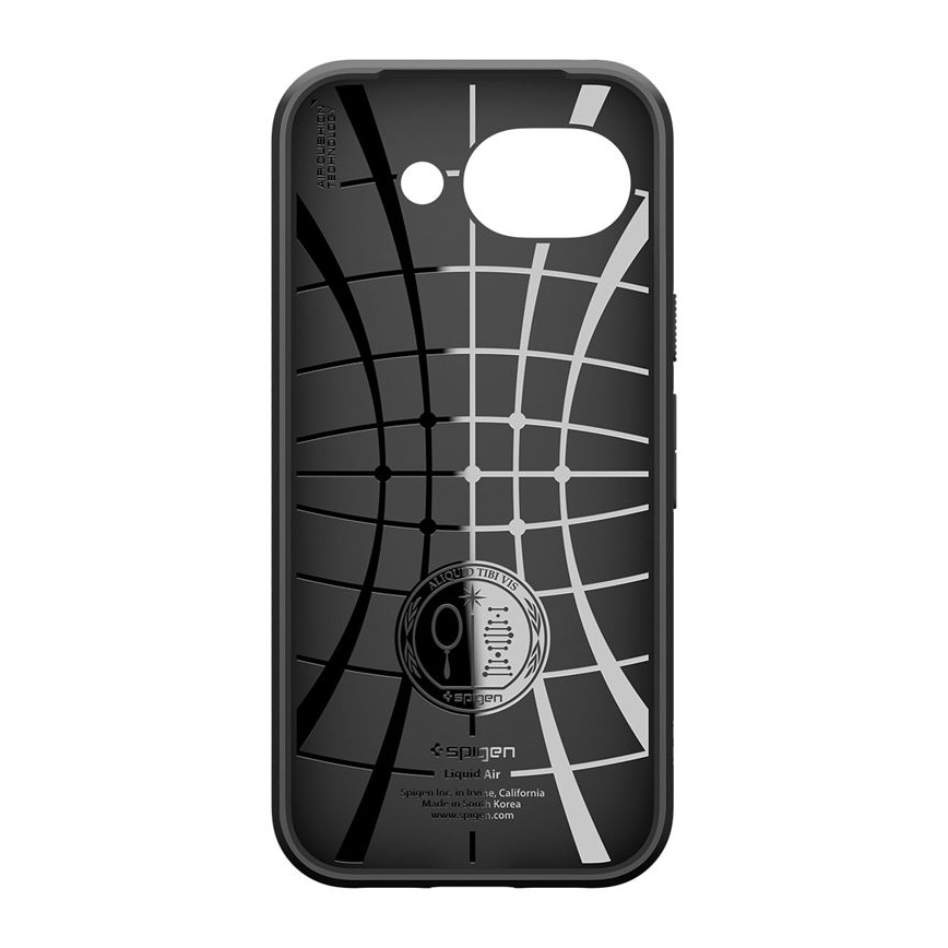 Custodia nera Spigen Liquid Air con motivo a griglia e logo Spigen.