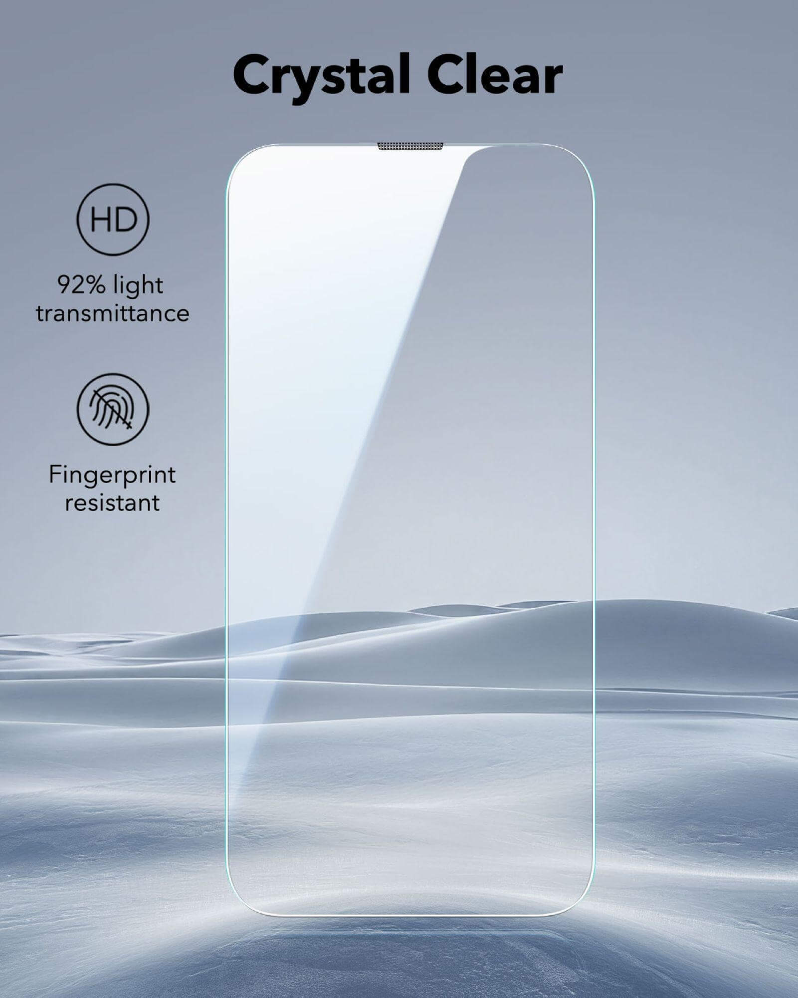 Ein klarer Displayschutz mit HD, 92% Lichtdurchlässigkeit und Fingerabdruckschutz.