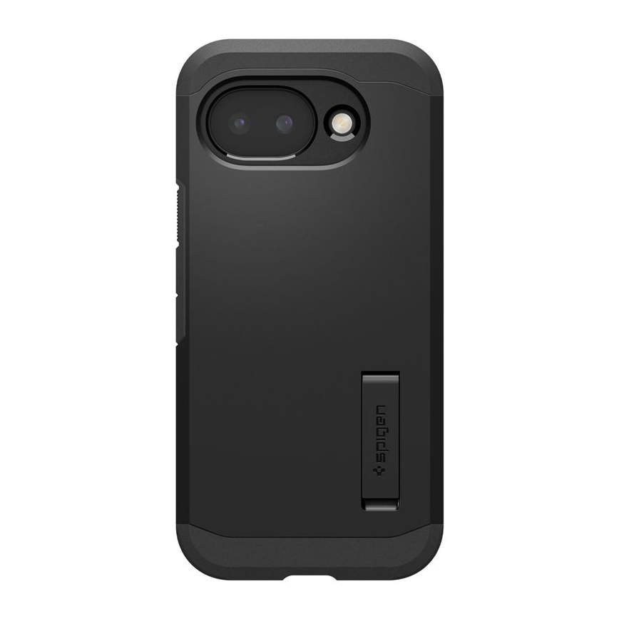 Black phone case with stand and camera module.