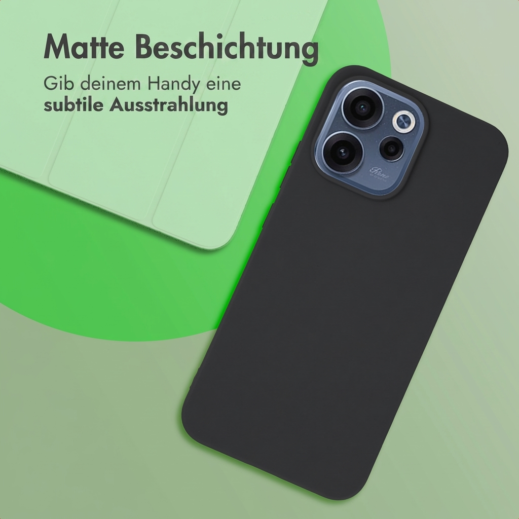 Zwart telefoonhoesje op lichte achtergrond met tekst.