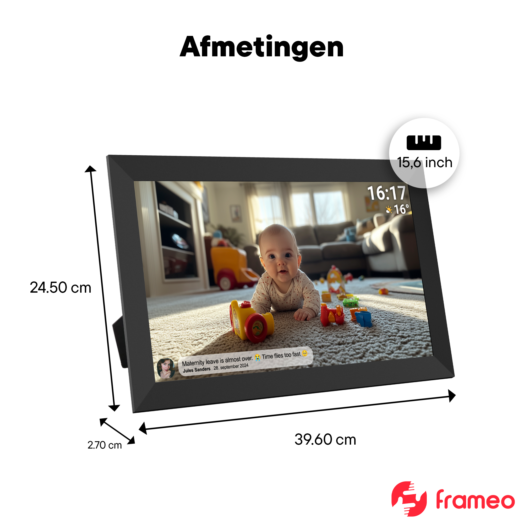 Ein Baby liegt auf einem Teppich mit Spielzeug. Abmessungen 39.6x24.5x2.7cm, 15.6 Zoll.