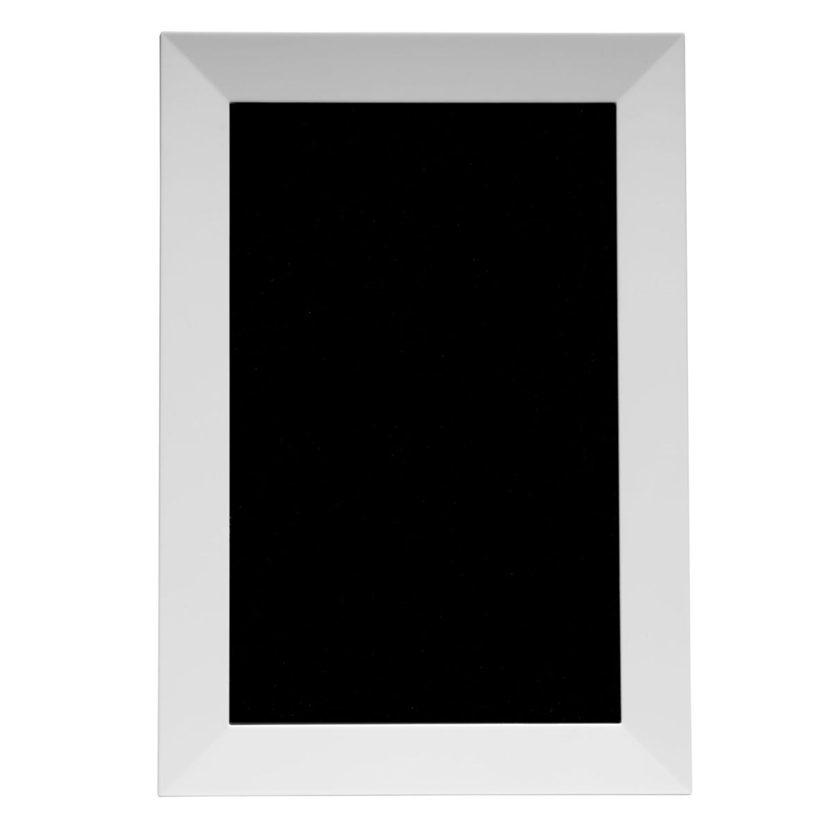 Ein rechteckiger Bilderrahmen aus weißem Kunststoff mit schwarzem Hintergrund.