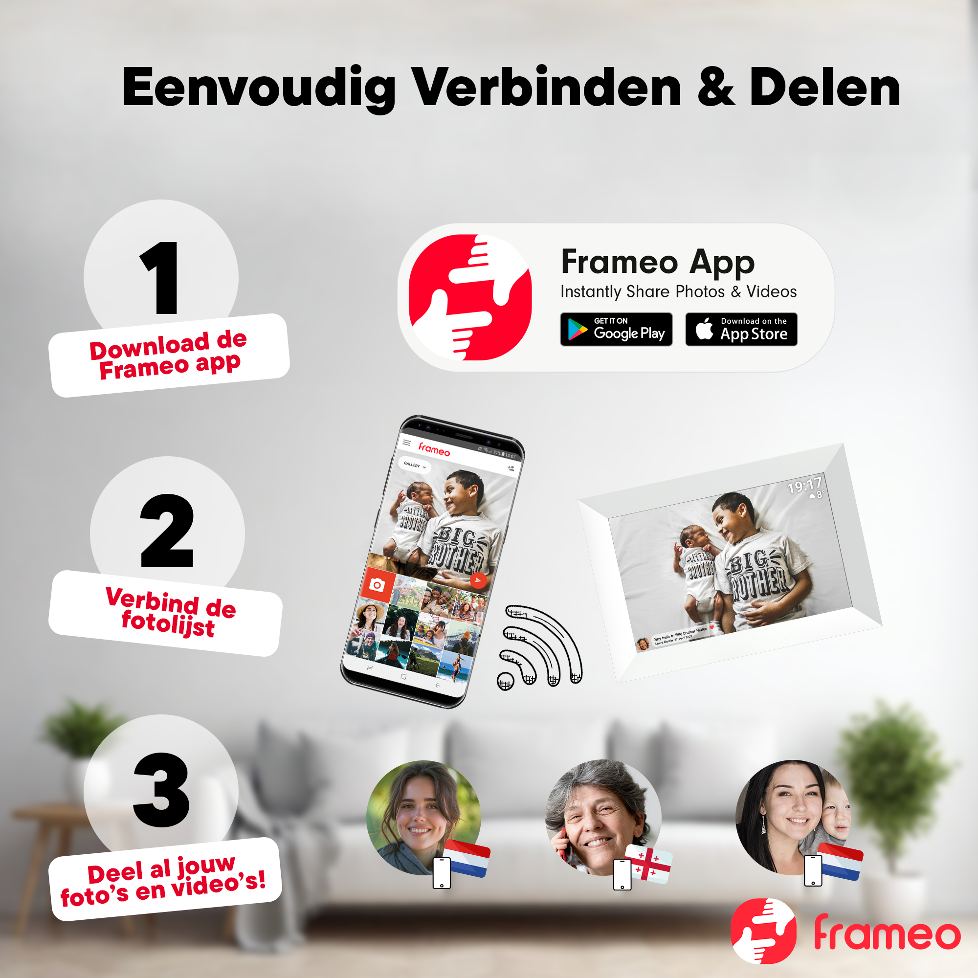 Guide: Download app, connect frame, share photos. Features phone & digital frame. Easy connect.