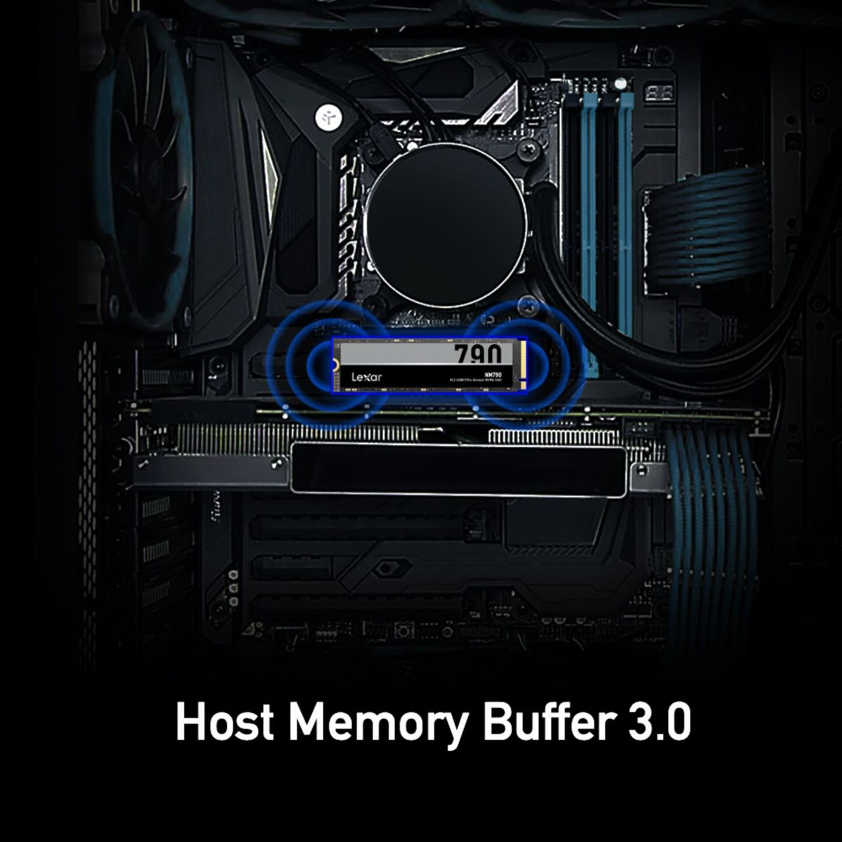 A Lexar 790 NVMe SSD drive is installed on a computer motherboard.