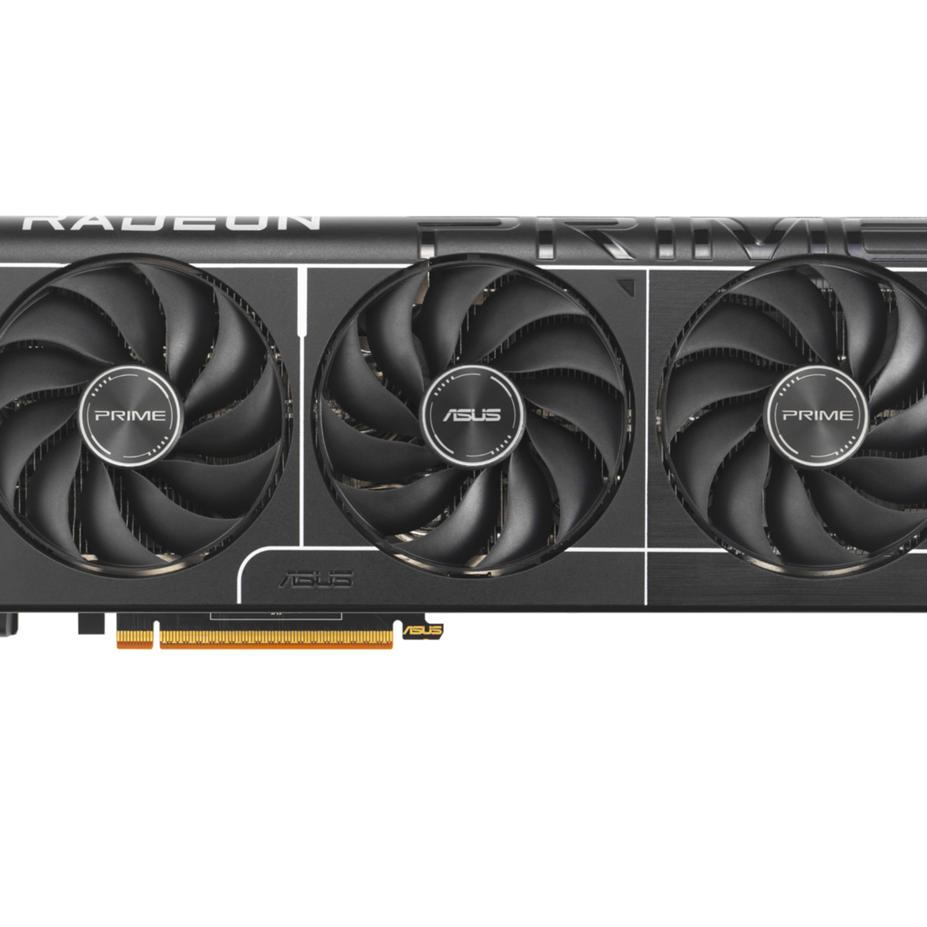 Grafikkarte mit drei Lüftern, ASUS-Logo und RADEON-Schriftzug.
