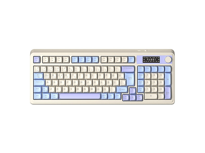 AULA S99 Pro Retro RGB Bluetooth 2.4GHz Type-C 3 Mod Makrolu Türkçe Q Type-c kablolu, 2.4g kablosuz ve bluetooth Klavye Mavi