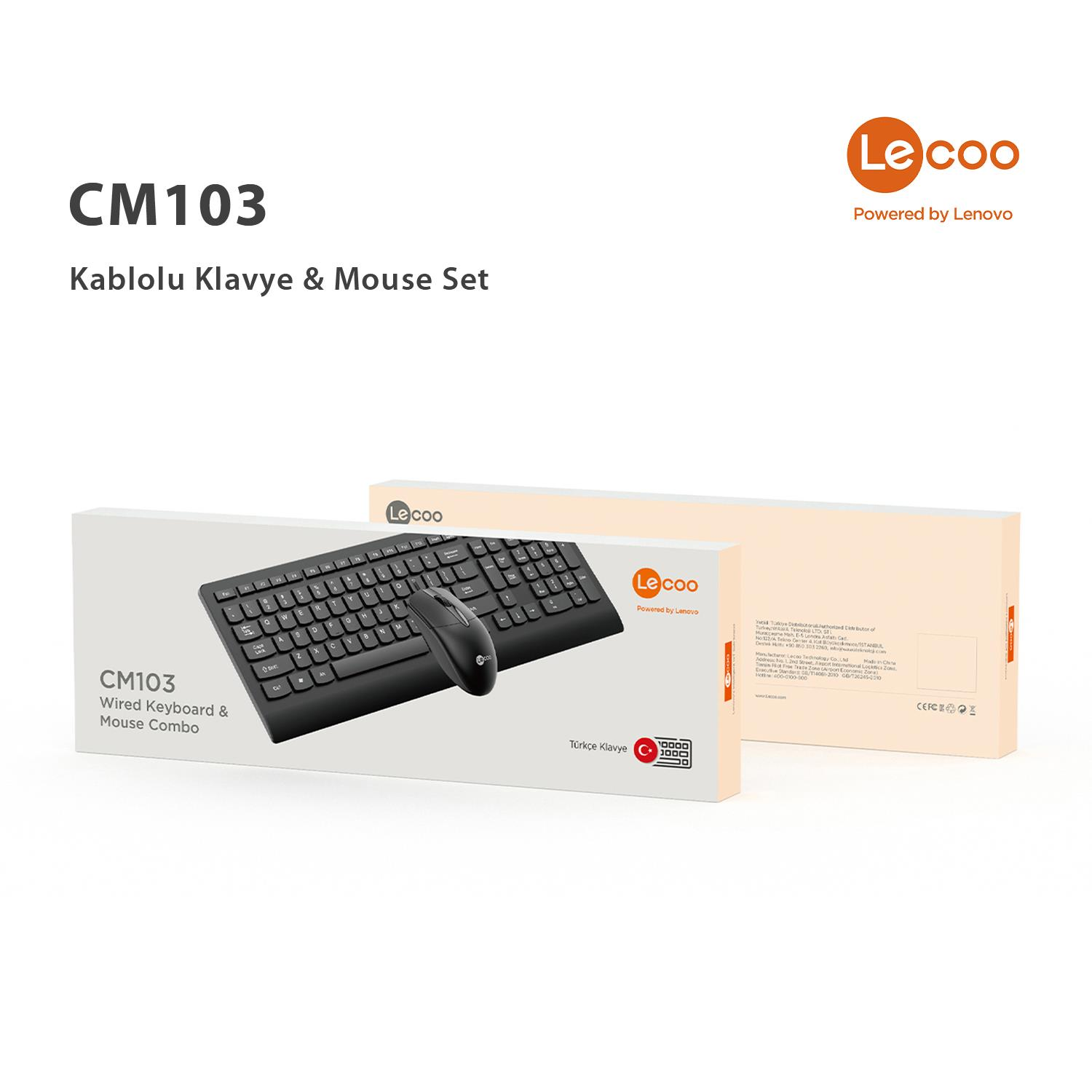 Le coo logolu, Powered by Lenovo, kutuda siyah klavye ve fare.