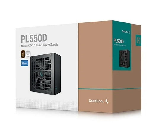 Pudełko zasilacza Deepcool PL550D z obrazem jednostki. ATX3.1.