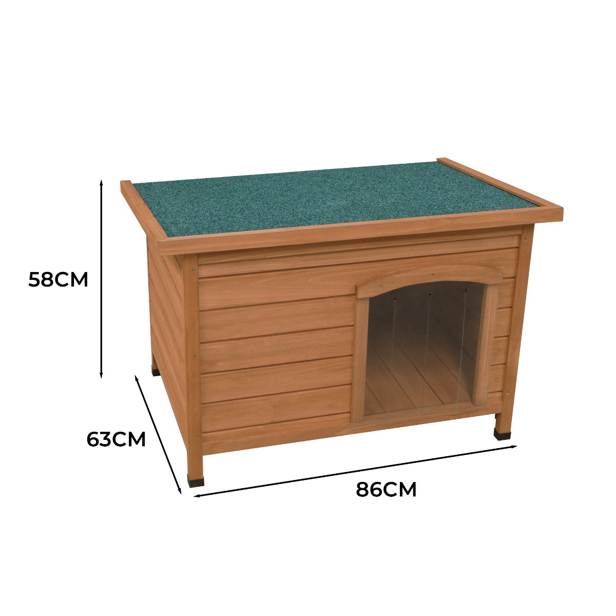 Casa de perro de madera con techo verde, 86x63x58cm.
