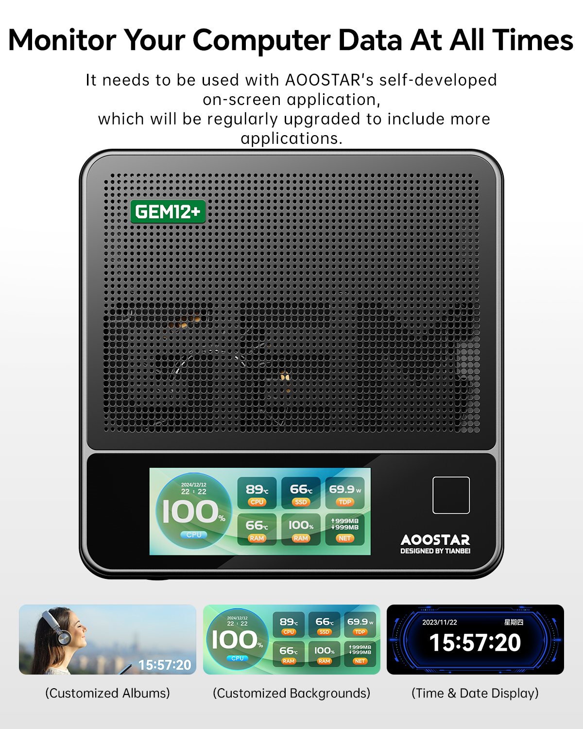 Mini PC | AOOSTAR GEM12+Pro, AMD Ryzen 7 PRO 8845HS, 0 GB RAM, 0