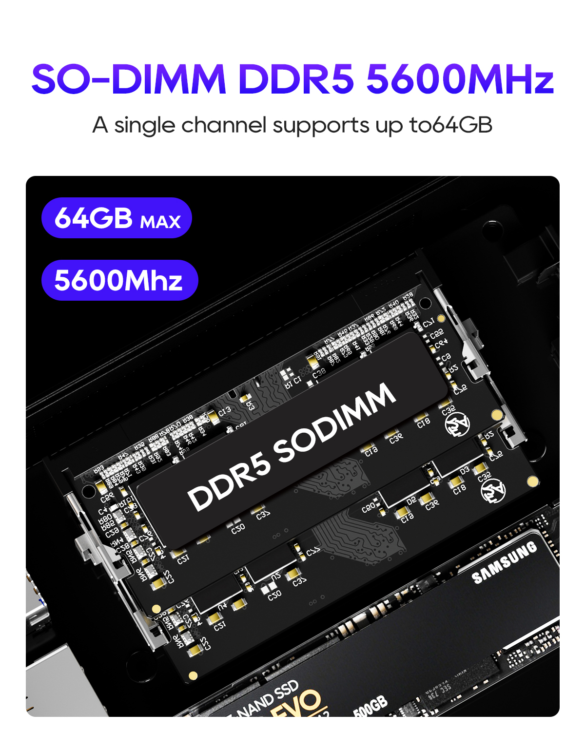 Módulos RAM SO-DIMM DDR5, 5600MHz, 64GB máx.