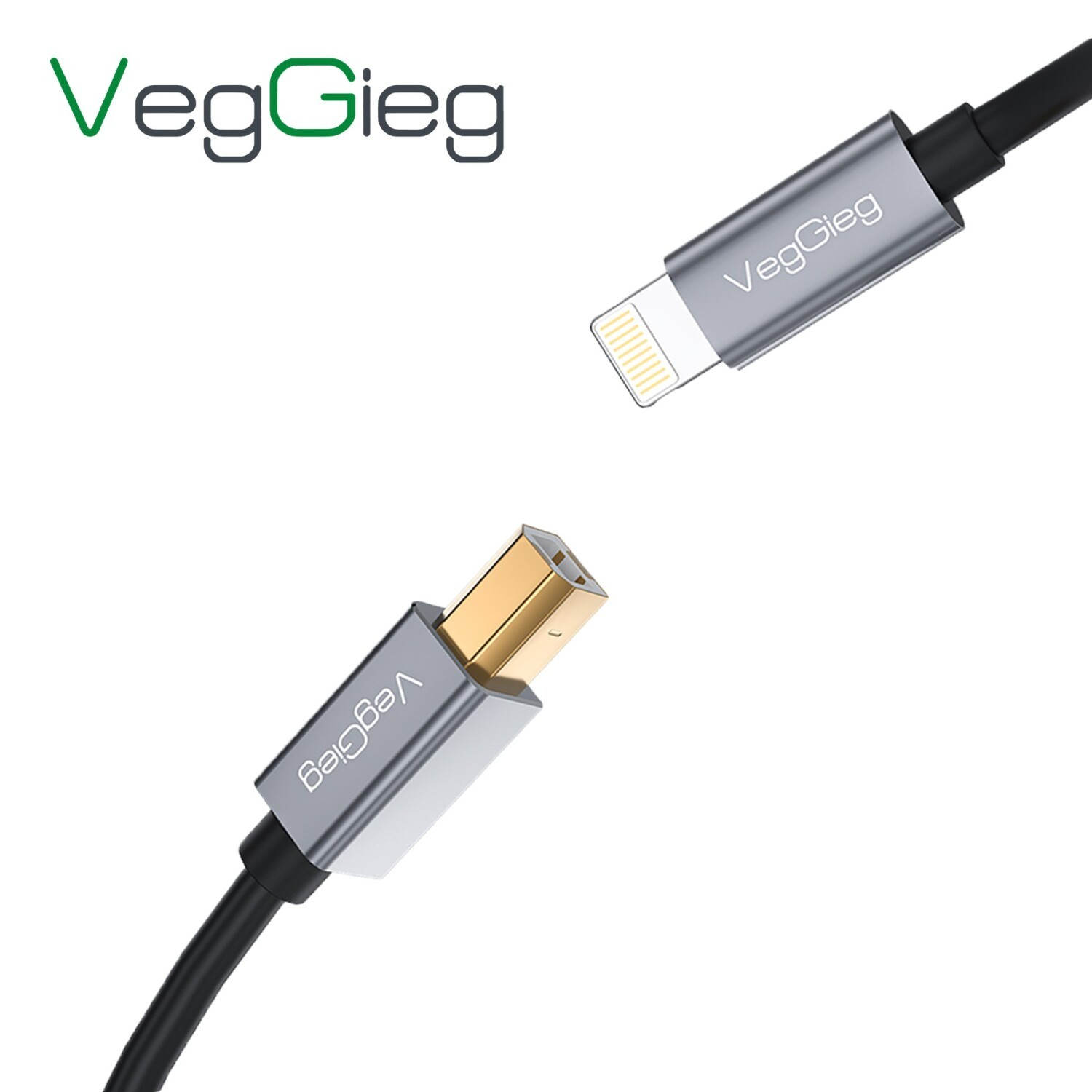 Gümüş konektörlü ve siyah kablolu bir Lightning - USB-C kablosu.