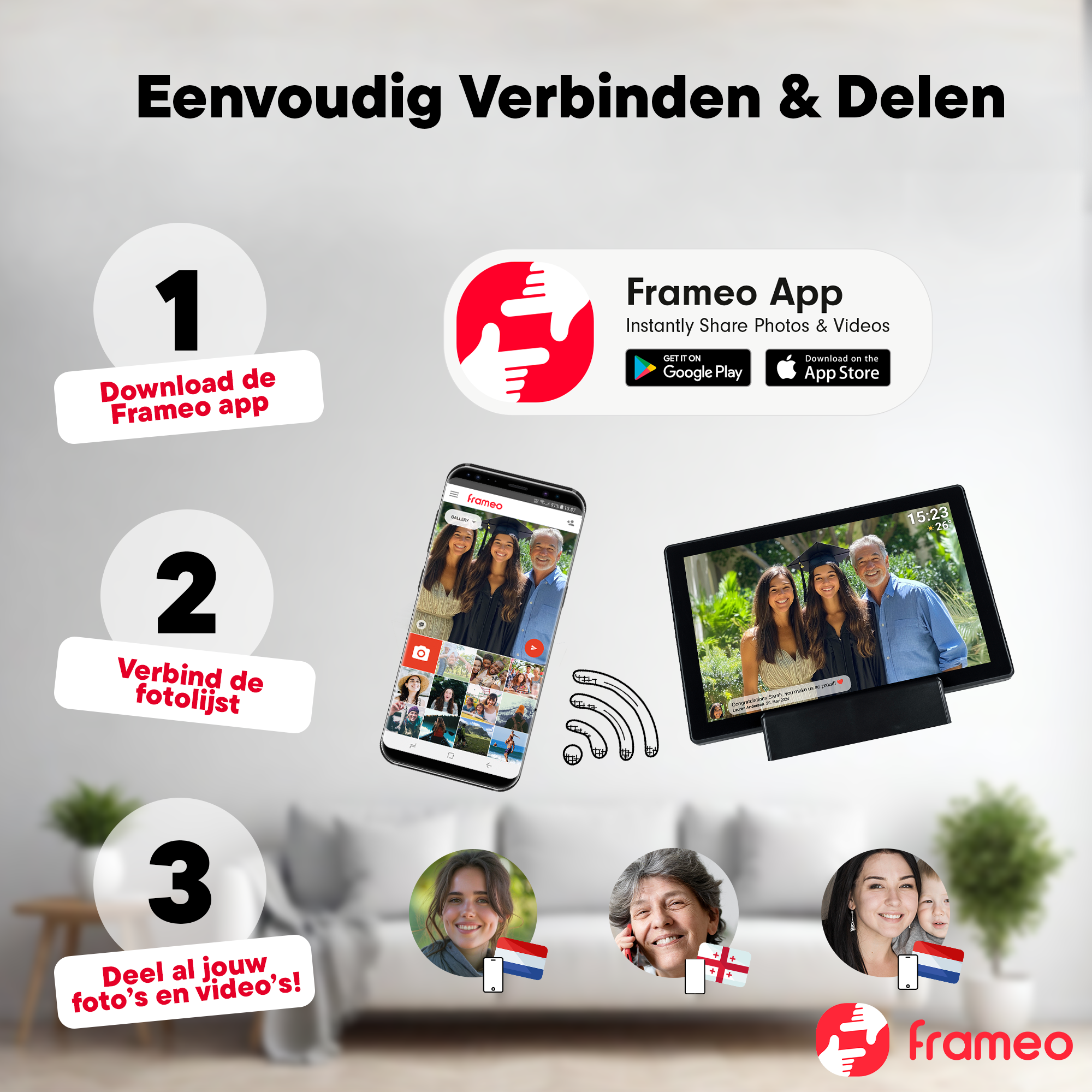 Frameo app guide: Download, connect photo frame, share photos and videos.