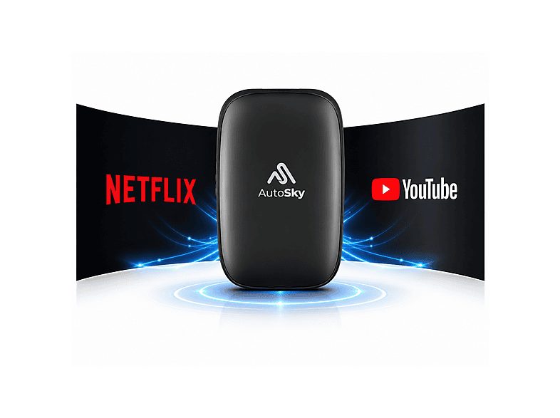 AutoSky AI Box Lite Plus 2.0 Draadloze CarPlay en Android Auto Adapter | Voor auto's met fabrieksmatig bekabelde CarPlay, met dual-band Wi-Fi, Bluetooth, Netflix, YouTube, SD-slot en USB Plug & Play