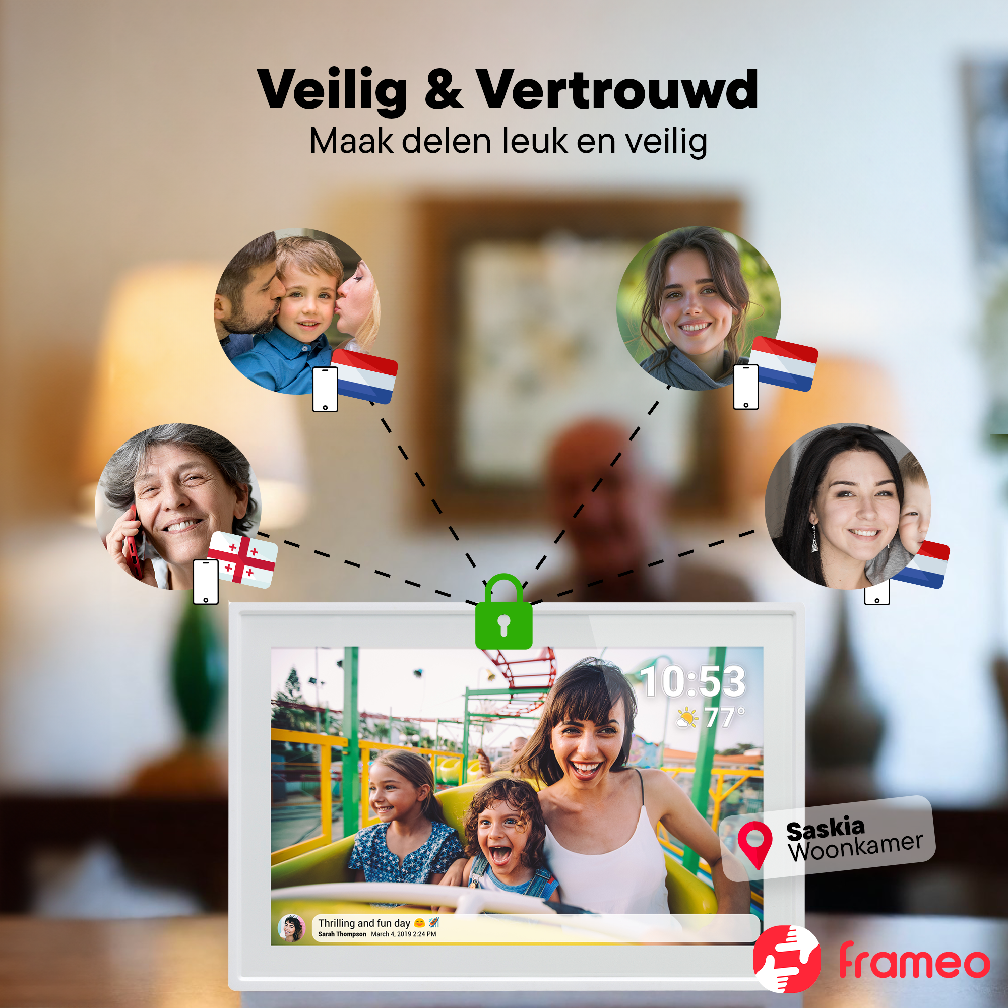 Digitale Fotorahmen zeigt Fotos von Familien und Freunden, eine Achterbahnfahrt.