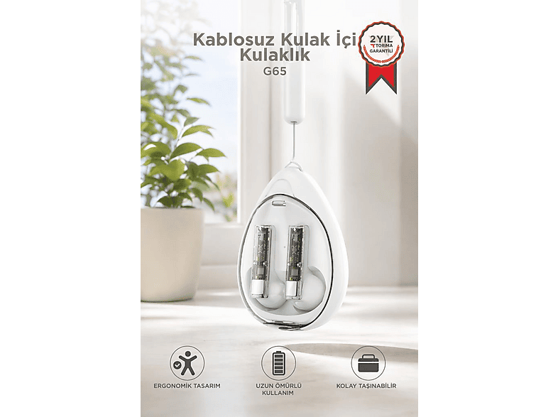TORIMA Bluetooth Stereo G65 Kablosuz Kulak İçi Kulaklık Beyaz Fiyat & Özellik