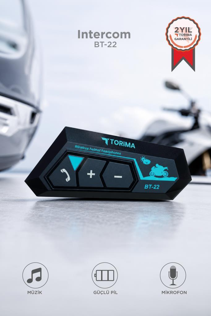 Düğmeli ve logolu siyah motosiklet interkomu BT-22.