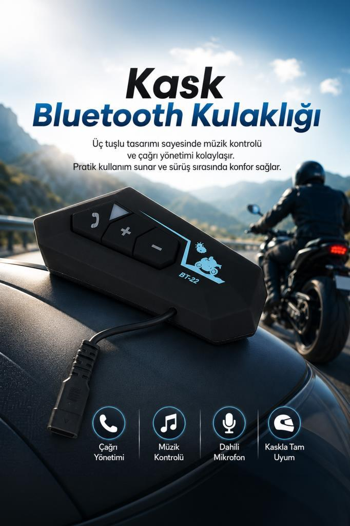 Müzik ve çağrı kontrol tuşlu motosiklet kaskı Bluetooth kulaklığı.