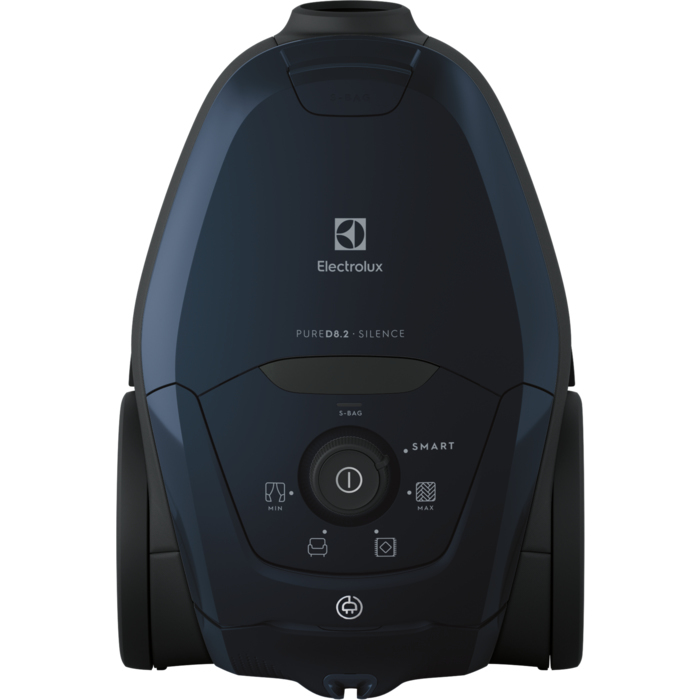Ciemnoniebieski odkurzacz Electrolux z zaokrągloną górą i przyciskami.