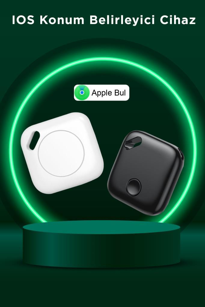 Beyaz ve siyah birer Apple AirTag yan yana duruyor.