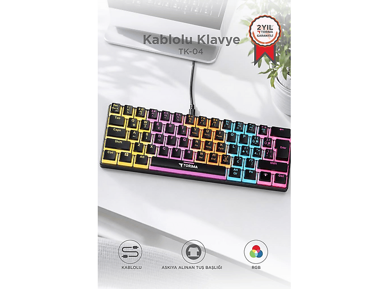 TORIMA TK04 RGB Işıklı Mekanik Q Kablolu Klavye Siyah