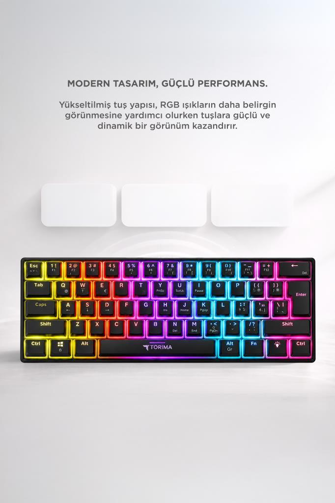 RGB aydınlatmalı ve Türkçe tuş takımlı siyah klavye.