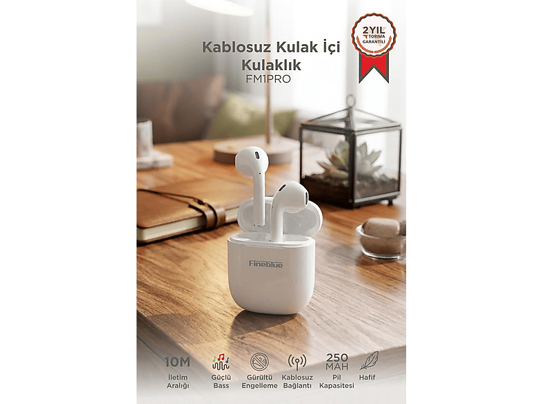 TORIMA FM1PRO Fineblue Bluetooth Kablosuz Kulak İçi Kulaklık Beyaz