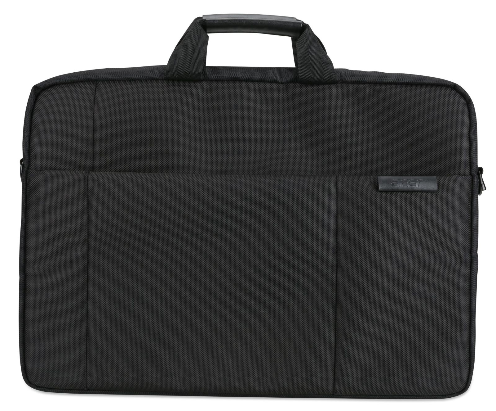 Schwarze Laptoptasche mit Tragegriff und einem kleinen Acer-Logo auf der Vorderseite.